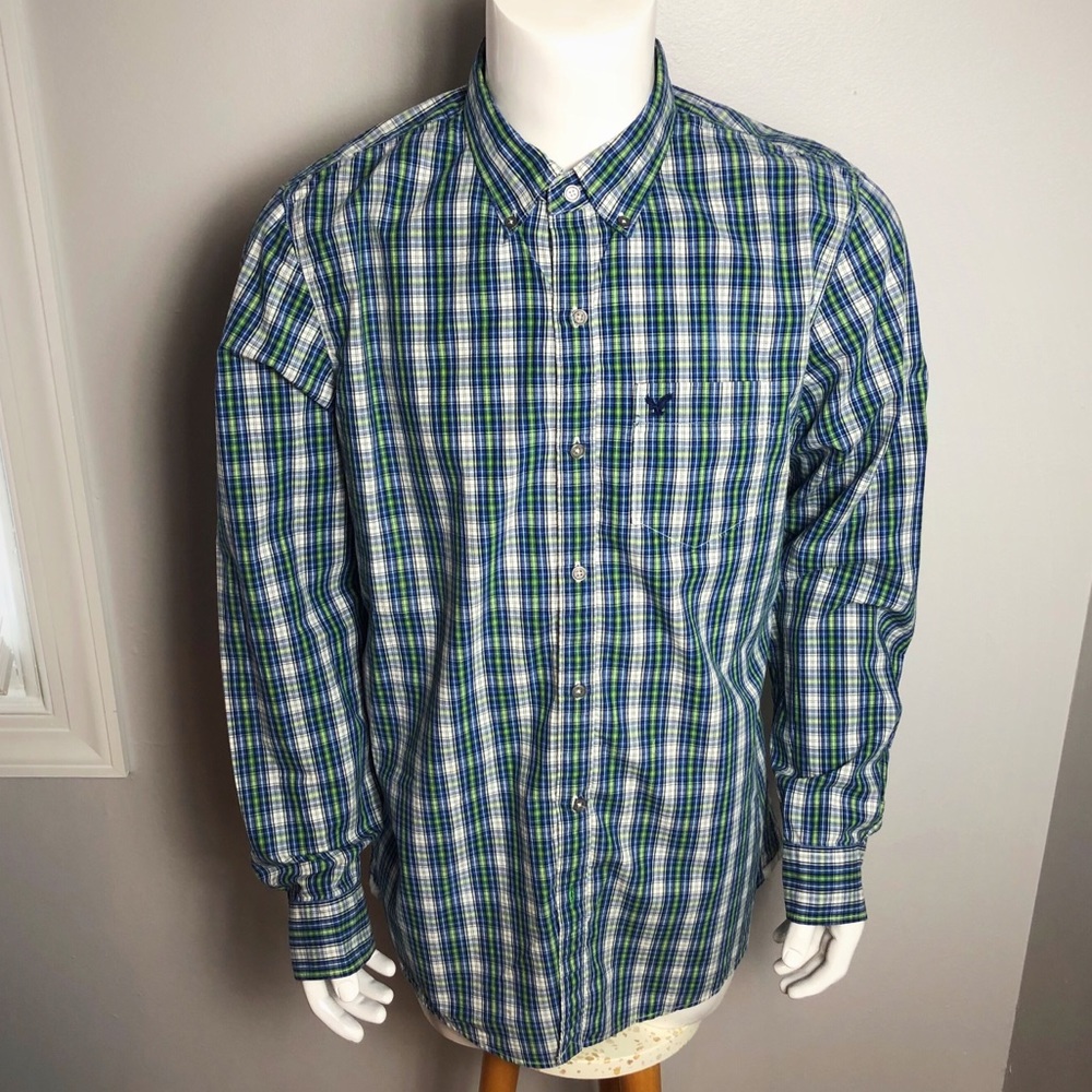 American Eagle Button Down Shirt Large Blue EUC